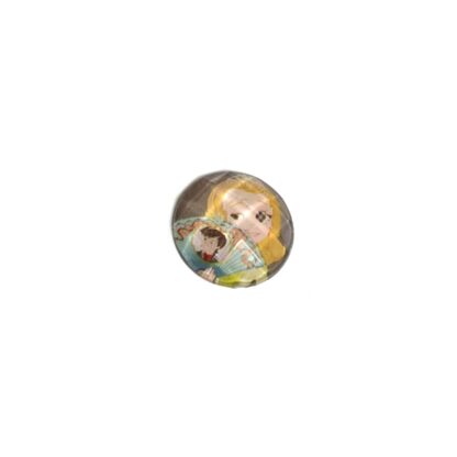 Faceted round flat-back girl picture cabochons - diametre 23 mm - 8 pieces