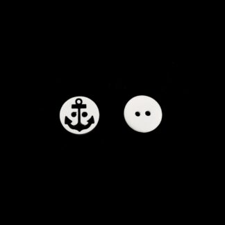 Two-hole black anchor round white plastic buttons - diametre 13 mm - 6 pieces