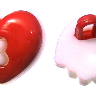 White flower and red heart plastic buttons - size 13.5 mm - 5 pieces