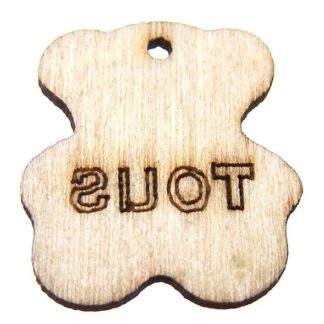 Cream brown wooden TOUS label - size 22 x 24 mm - 5 pieces