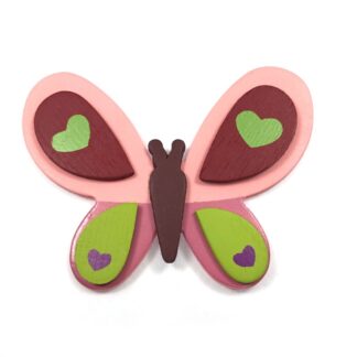 Green purple hearts red pink brown wooden butterfly - size 76 x 95 mm