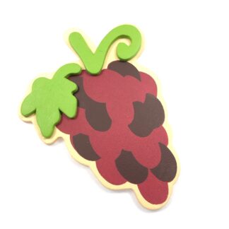 Green dark brown pinkish red wooden bunch of grapes - size 76 x 101 mm