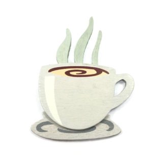 Reddish brown white bluish cream wooden cup of coffee - size 69 x 95 mm