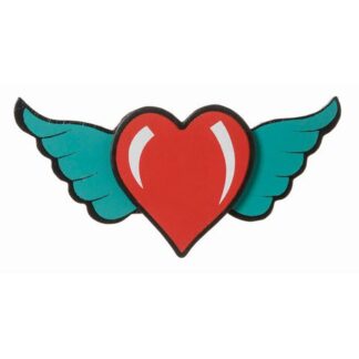Green wings white red wooden heart - size 55 x 115 mm
