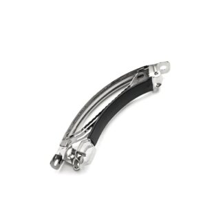 Silvery metal barrette black rubber back hair clip - length 75 mm