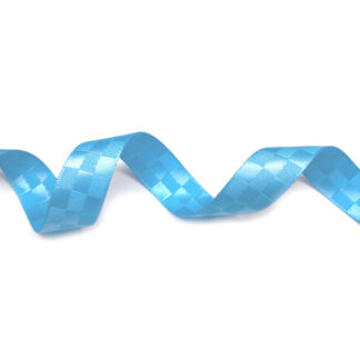 Light blue satin ribbon with checkered pattern by metre - width 16 mm