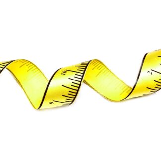Yellow satin ribbon with black edges and inch measure - width 22 mm