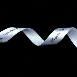 Light blue satin ribbon with words Happy Wedding by metre - width 20 mm