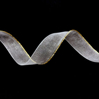 White organza ribbon with golden edge by metre - width 20 mm