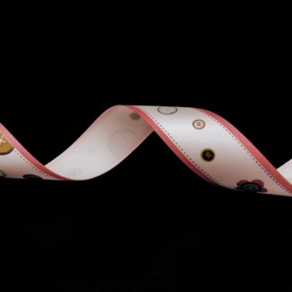 Cream ribbon with orange edges and colourful buttons depicted by metre - width 24 mm