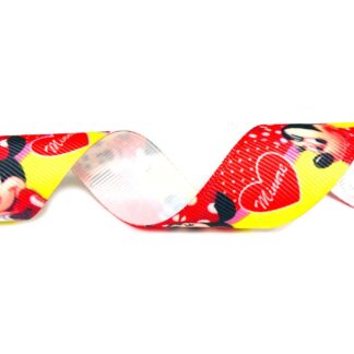 Colourful grosgrain ribbon with red hearts and Mickey Mouse by metre - width 25 mm