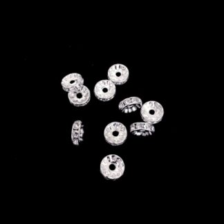 Flat round silvery spacer beads with clear rhinestone - diametre 10 mm - 10 pieces