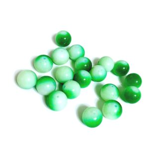 Round green and white glass beads - diametre 14 mm
