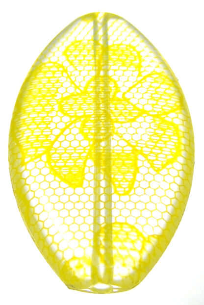 Flat oval acrylic bead with yellow flower - size 30 x 55 mm