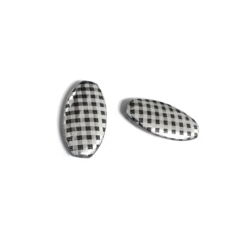 Flat oval checkered black and silvery beads - size 20 x 39 mm