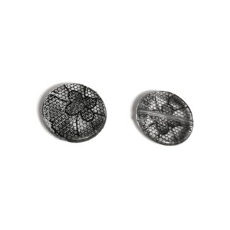 Flat round transparent acrylic bead with black flower - diametre 26 mm
