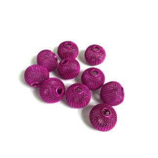 Pink metal wire mesh beads - diametre 25 mm - 10 pieces