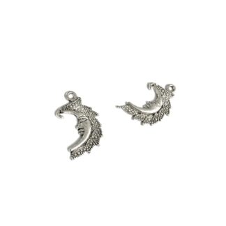 Silvery metal waxing crescent moon pendants - size 15 x 25 mm - 2 pieces
