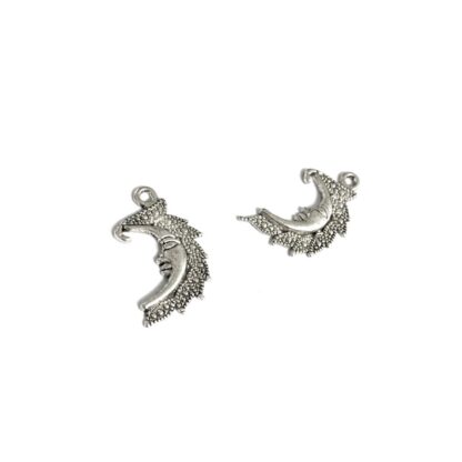 Silvery metal waxing crescent moon pendants - size 15 x 25 mm - 2 pieces