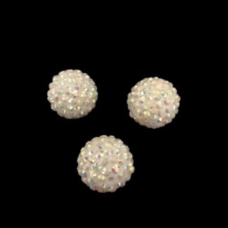 Round white plastic beads with iridescent yellow studs - diametre 18 mm - 3 pieces