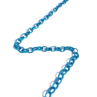 Oval greenish blue aluminium link chain by metre - width 10 mm