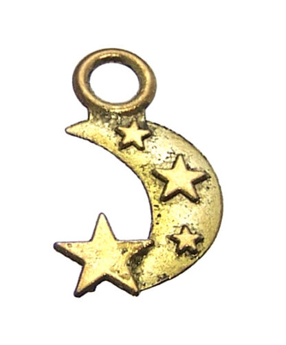 Golden metal stars and waxing crescent moon pendants - size 11 x 19 mm - 2 pieces