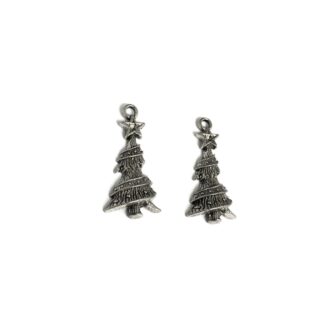 Silvery metal star on tree pendants - size 14 x 30 mm - 3 pieces