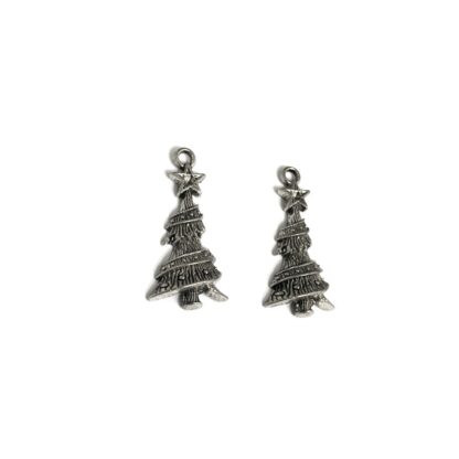 Silvery metal star on tree pendants - size 14 x 30 mm - 3 pieces