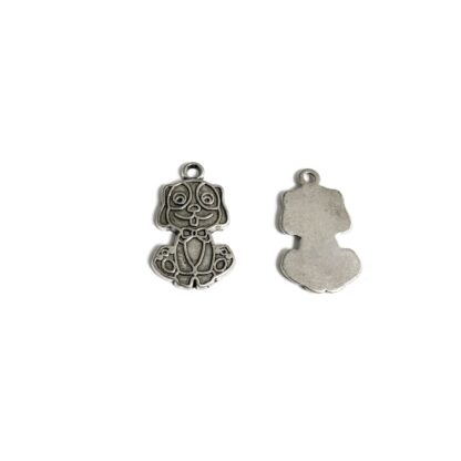 Silvery metal dog pendants - size 16 x 27 mm - 2 pieces