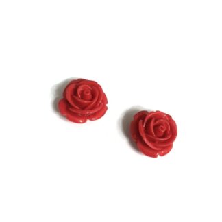 Flat-back red plastic rose with shiny petals cabochons - diametre 20 mm - 2 pieces