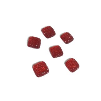 Flat-back square red plastic cabochons with studs - size 12 mm - 6 pieces