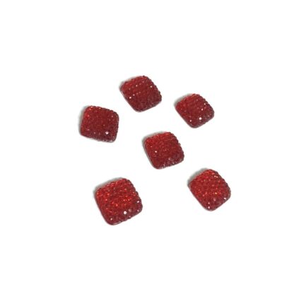 Flat-back square red plastic cabochons with studs - size 12 mm - 6 pieces