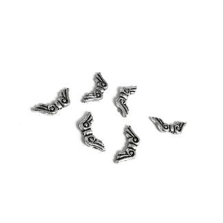 Two wings silvery metal beads - size 9 x 21 mm - 6 pieces