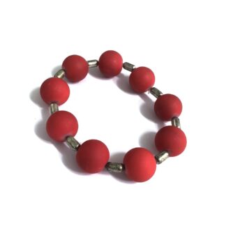 Silvery spacer and red rubber beans bracelet - diametre 16 mm
