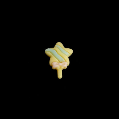 Flat-back yellow green and pink plastic star with bow cabochons by piece - size 21 x 29 mm