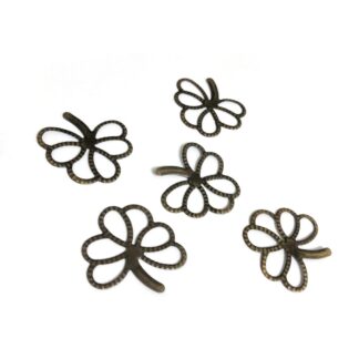 Greenish brown metal flowers - size 28 mm - 5 pieces