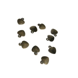 Greenish brown metal heart pendants - size 8 mm - 10 pieces