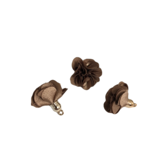 Brown fabric tassel with golden metal head and ring - size 30 mm