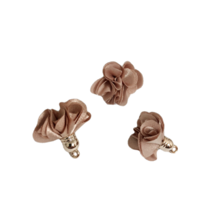 Pinkish brown beige fabric tassel with golden metal head and ring - size 30 mm