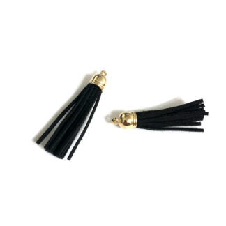 Black suede tassel with golden metal head and ring - length 60 mm