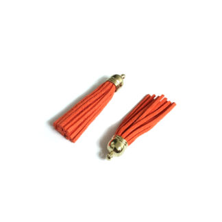 Orange suede tassel with golden metal head and ring - length 60 mm