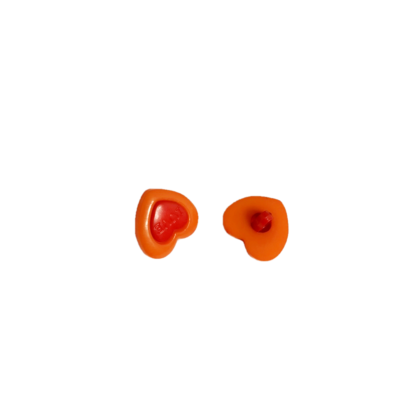 Orange and red heart plastic buttons - size 15 mm - 6 pieces