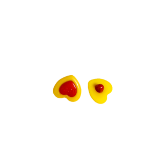 Red and yellow heart plastic buttons - size 15 mm - 6 pieces