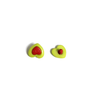 Light green and red heart word LOVE plastic buttons - size 14 x 15 mm - 6 pieces