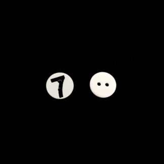 Two-hole black number 7 round white plastic buttons - diametre 13 mm - 6 pieces