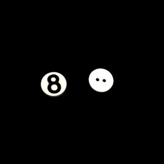Two-hole black number 8 round white plastic buttons - diametre 13 mm - 6 pieces