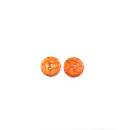 Two-hole transparent flower round orange plastic buttons - diametre 15 mm - 10 pieces