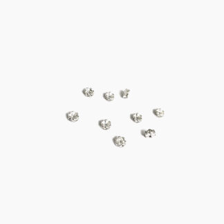 Flat round silvery metal spacer bead with clear rhinestone - diametre 4 mm - 10 pieces