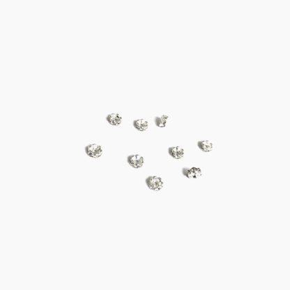 Flat round silvery metal spacer bead with clear rhinestone - diametre 4 mm - 10 pieces