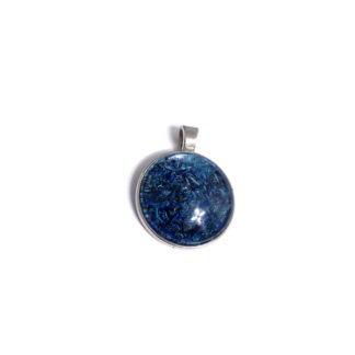 Silvery metal round pendant with dark blue glass dome cabochon - size 26 mm